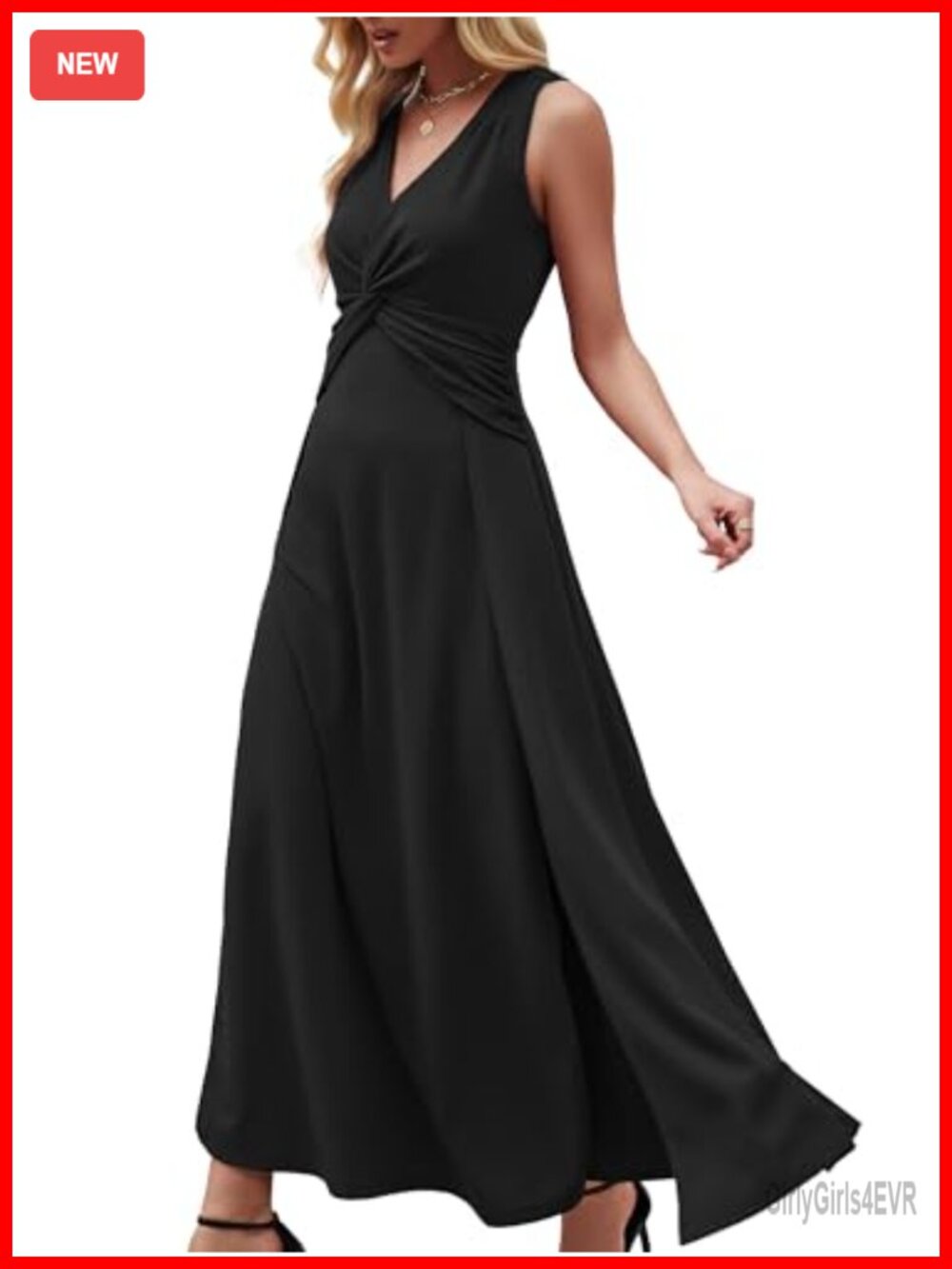 V Neck Sleeveless A Line Midi Formal Evening Wedding Guest Dress
